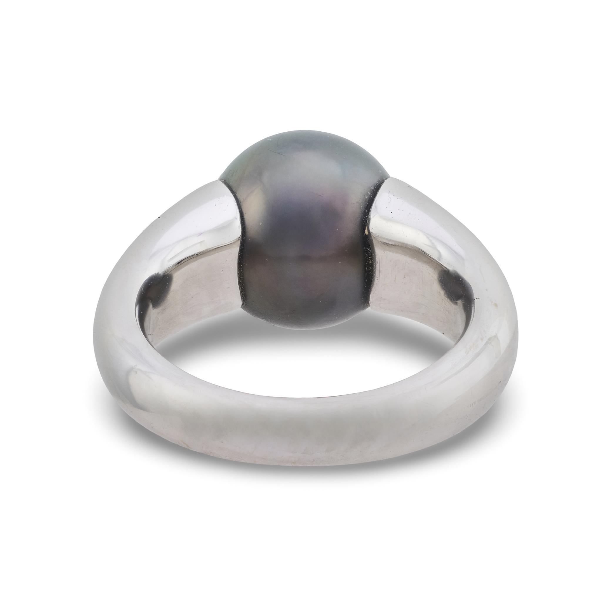 Vintage Tahiti-Perle 18k Weißgold Ring im Angebot 3
