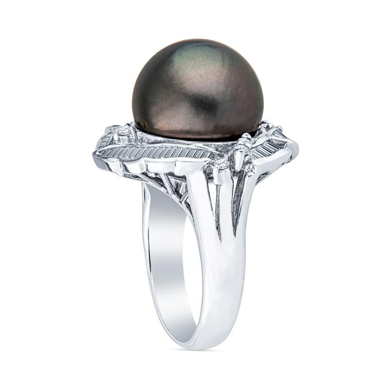 Weißgoldring mit Tahiti-Perle und 1,10 Karat rundem Diamant (Rundschliff)