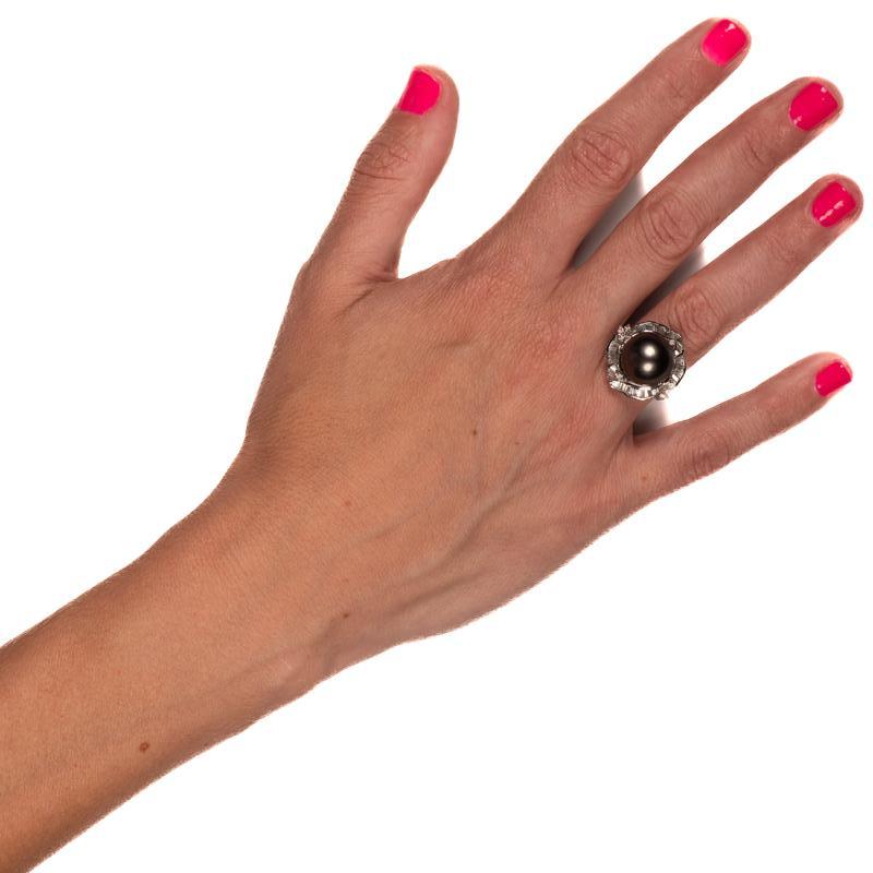 Weißgoldring mit Tahiti-Perle und 1,10 Karat rundem Diamant im Zustand „Hervorragend“ in Houston, TX