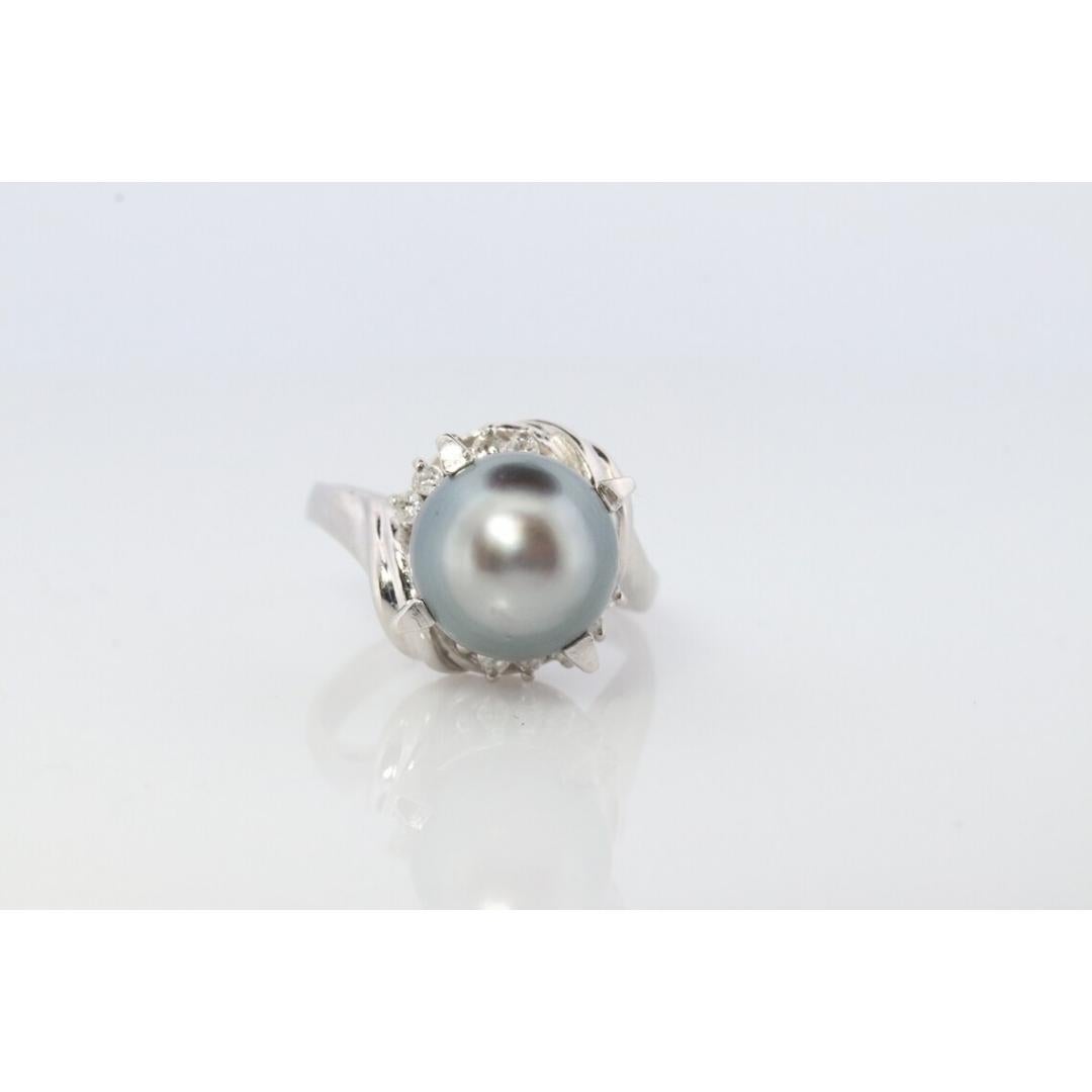 Bague solitaire vintage en perles de Tahiti et diamants. Platinum PT900 Large BLACK en vente 3
