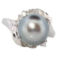 Vintage Tahitian Pearl and Diamond Solitaire ring. Platinum PT900 Large BLACK