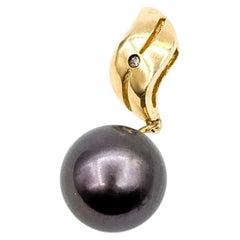 Vintage Tahiti-Perle & Diamant-Tropfen-Anhänger in 14k Gelbgold