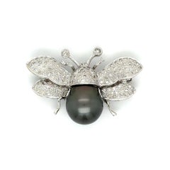 Vintage Tahitian South Sea Pearl and Diamond Bumble Bee Gold Brooch Pin