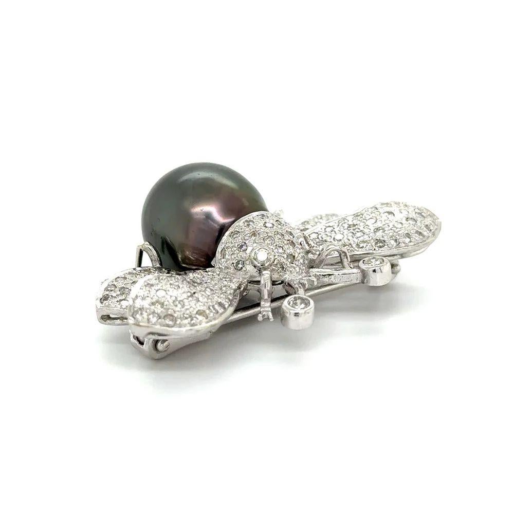Round Cut Vintage Tahitian South Sea Pearl and Diamond Bumble Bee Gold Brooch Pin For Sale