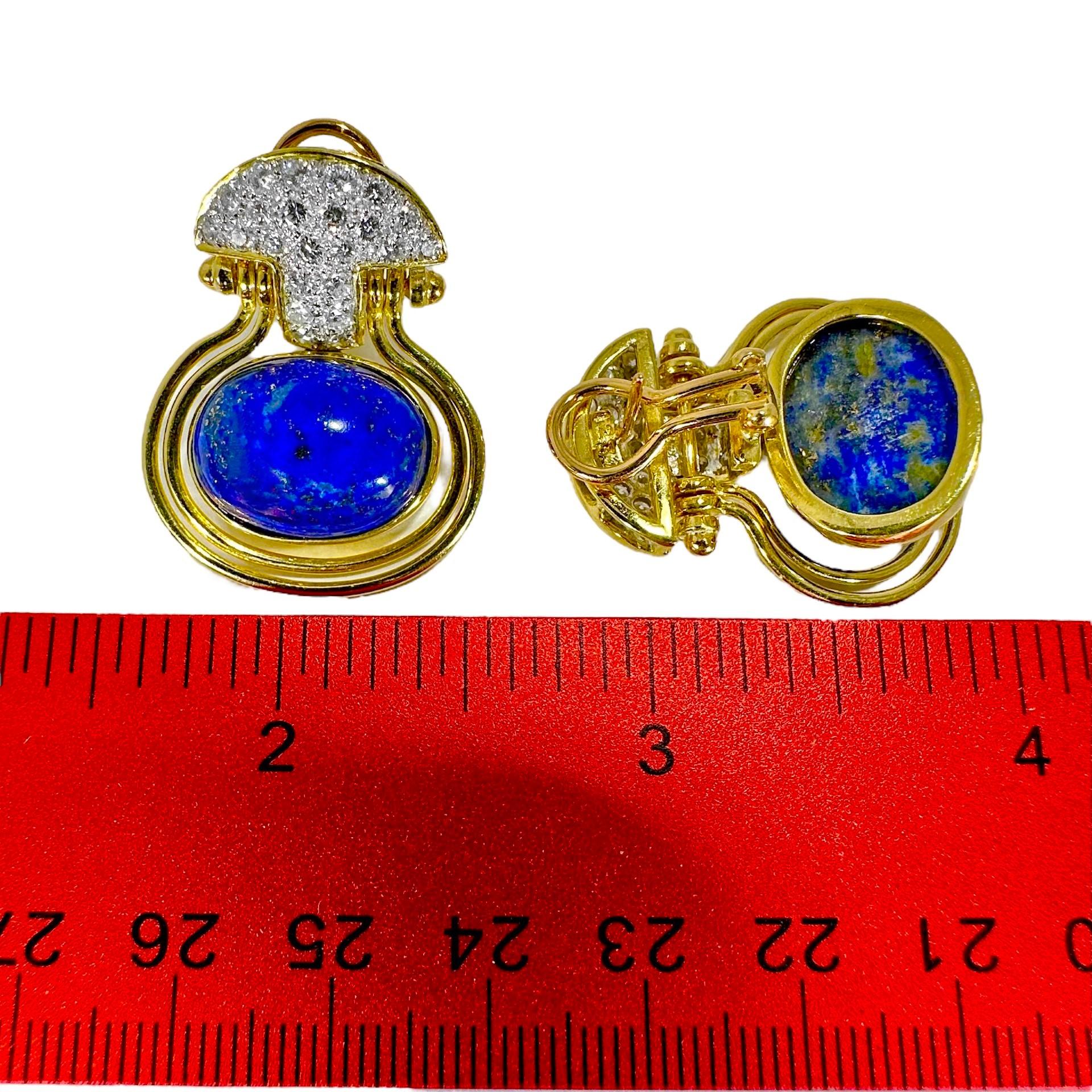 Women's Vintage, Tailored, 18k Yellow Gold, Diamond and Lapis Lazuli Hanging Earrings For Sale
