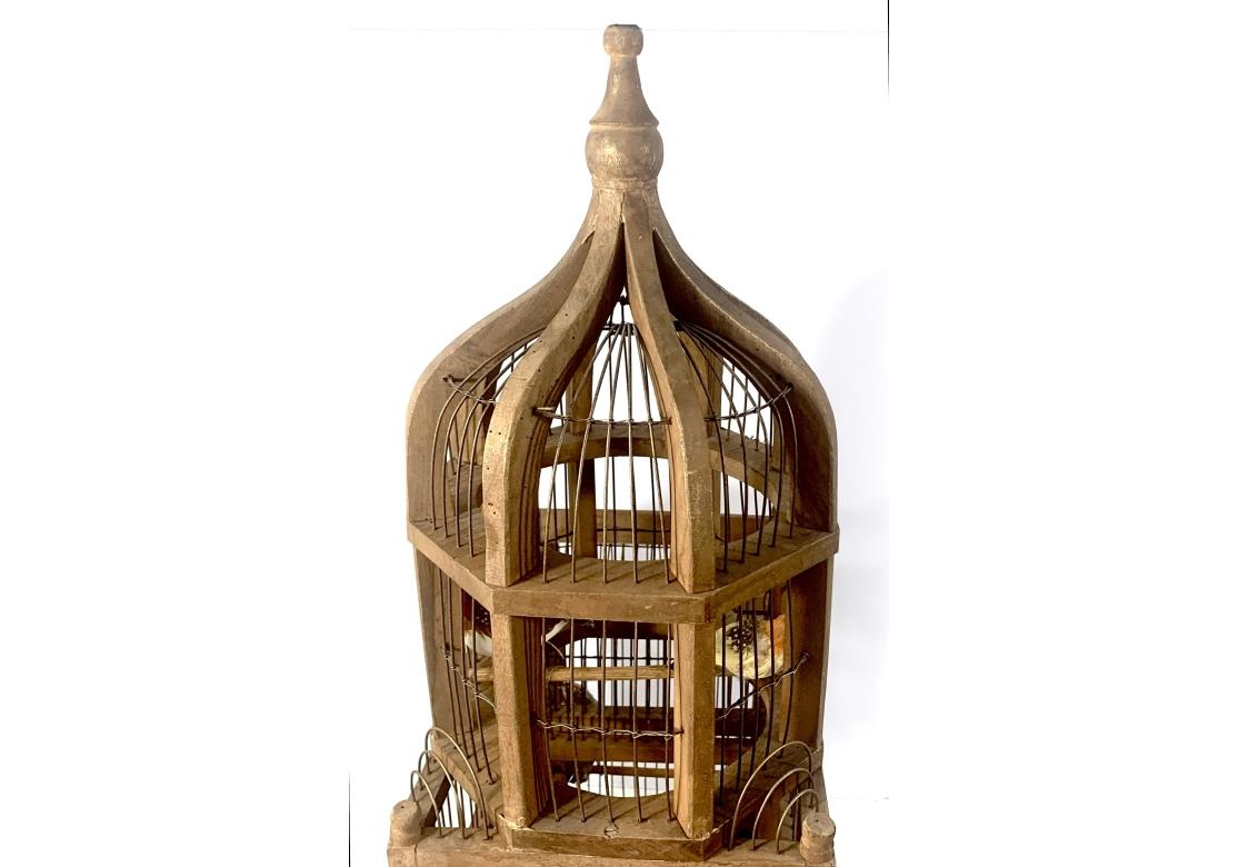 Vintage Taj Mahal Style Large Wooden Bird Cage With Dome Top For Sale 7
