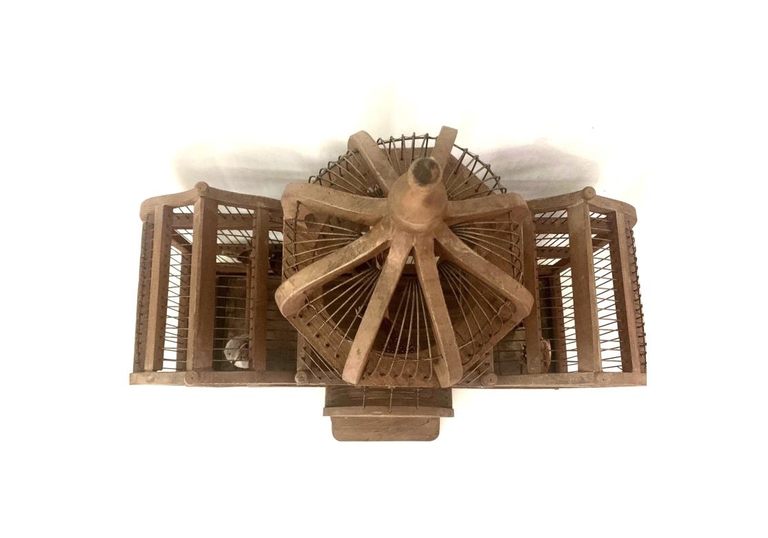 Asian Vintage Taj Mahal Style Large Wooden Bird Cage With Dome Top For Sale