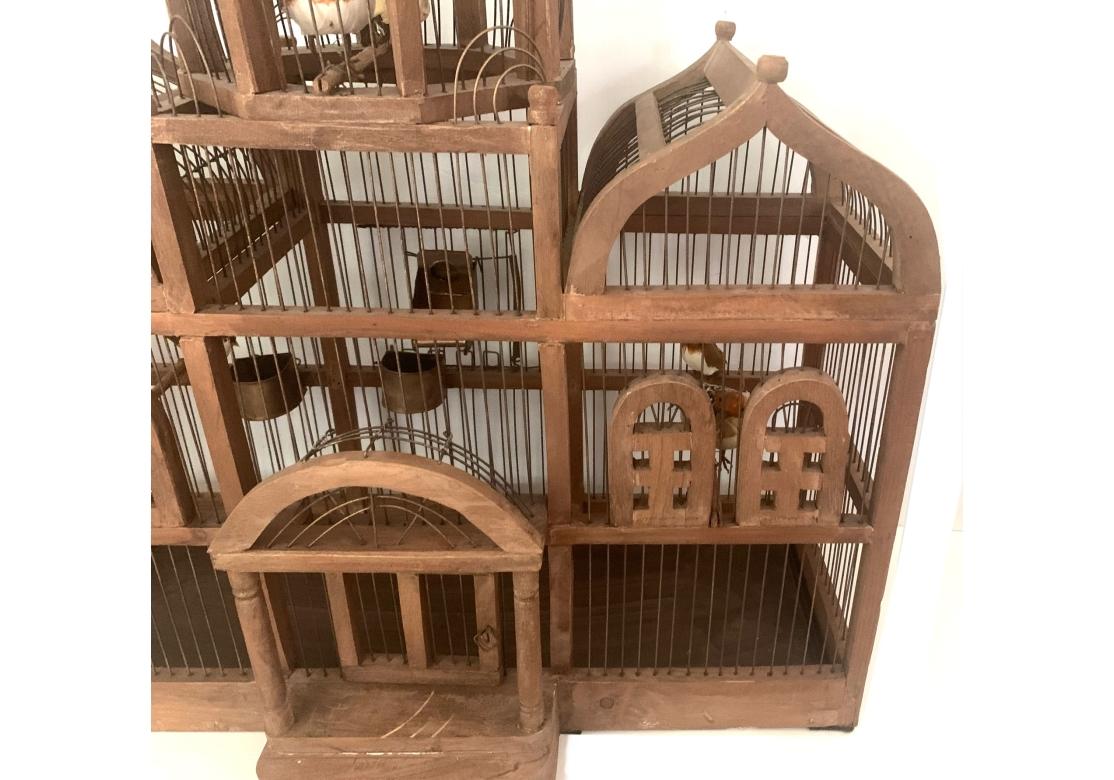 Vintage Taj Mahal Style Large Wooden Bird Cage With Dome Top In Fair Condition For Sale In Bridgeport, CT