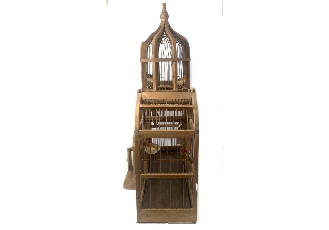 20th Century Vintage Taj Mahal Style Large Wooden Bird Cage With Dome Top For Sale