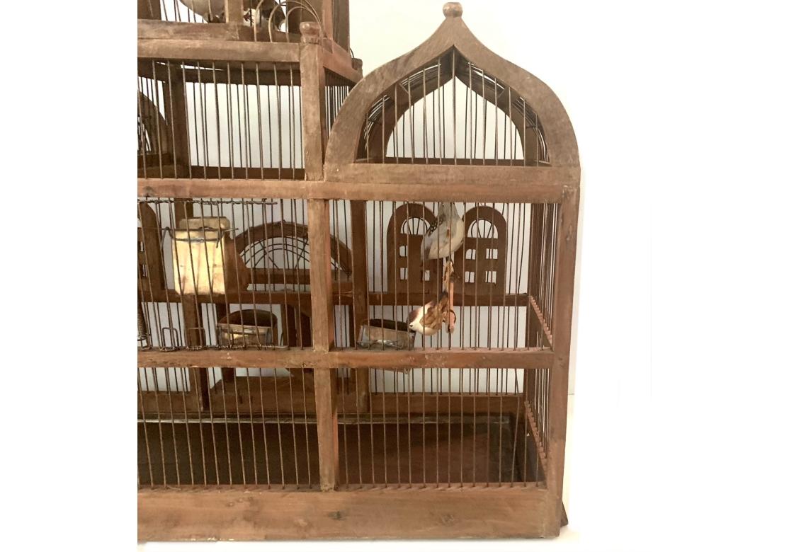 Vintage Taj Mahal Style Large Wooden Bird Cage With Dome Top For Sale 2