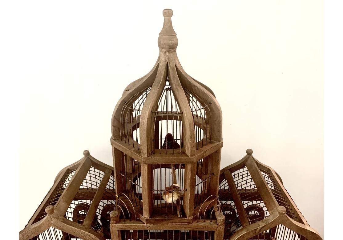 Vintage Taj Mahal Style Large Wooden Bird Cage With Dome Top For Sale 3