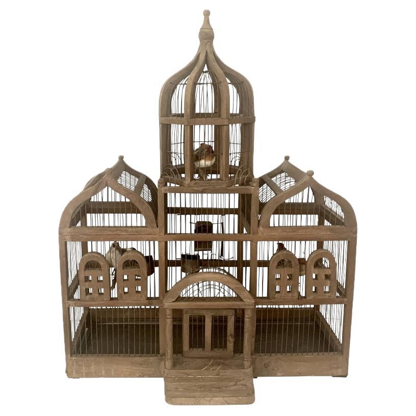 Vintage Taj Mahal Style Large Wooden Bird Cage With Dome Top