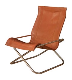 Vintage Takeshi Nii Sling Chair aus Leder und Chrom