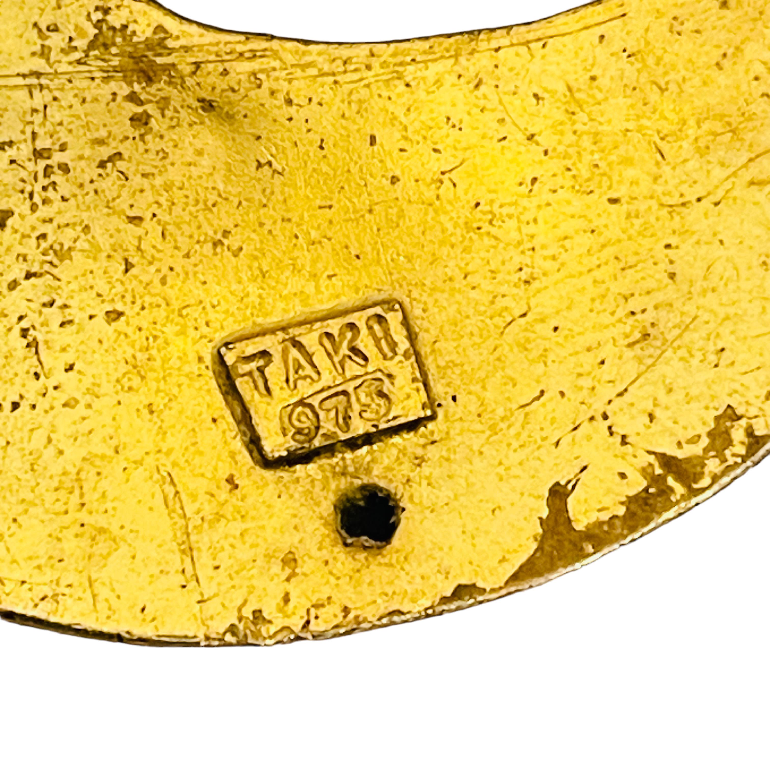 Vintage TAKI 975 vergoldet Gold Clip auf 80er Jahre Ohrringe   im Zustand „Hervorragend“ im Angebot in Palos Hills, IL