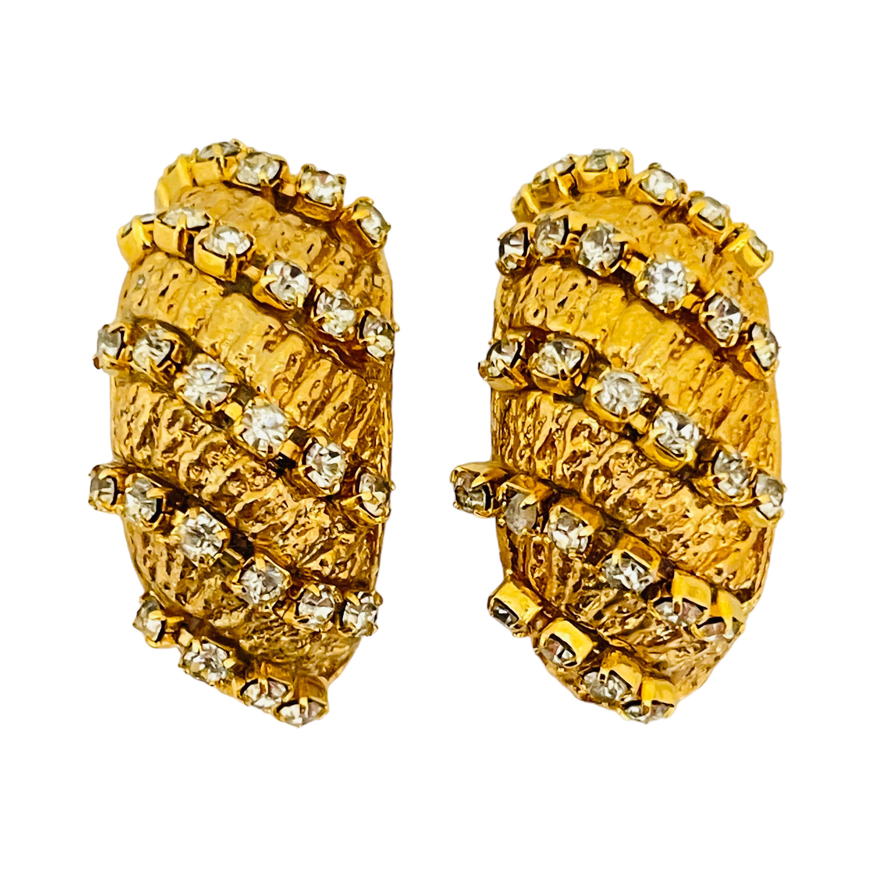 Women's or Men's Vintage gold rhinestone clip on 80’s earrings   For Sale