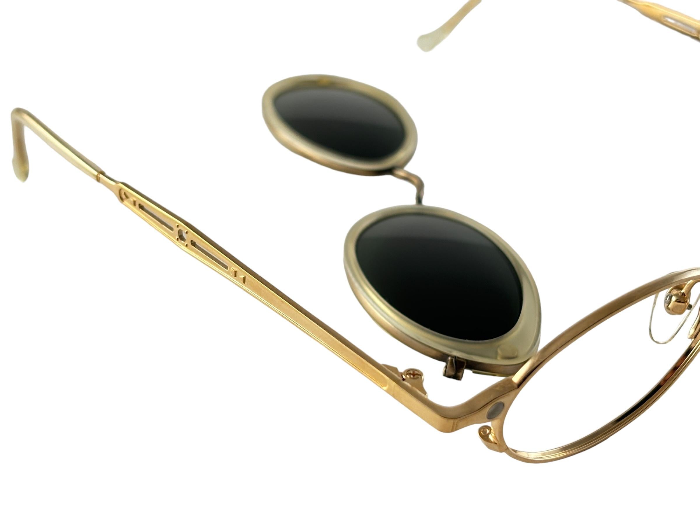 Gray Vintage Takumi Magnetic Gold Cat Eye Sunglasses 1980's Made in Japan For Sale