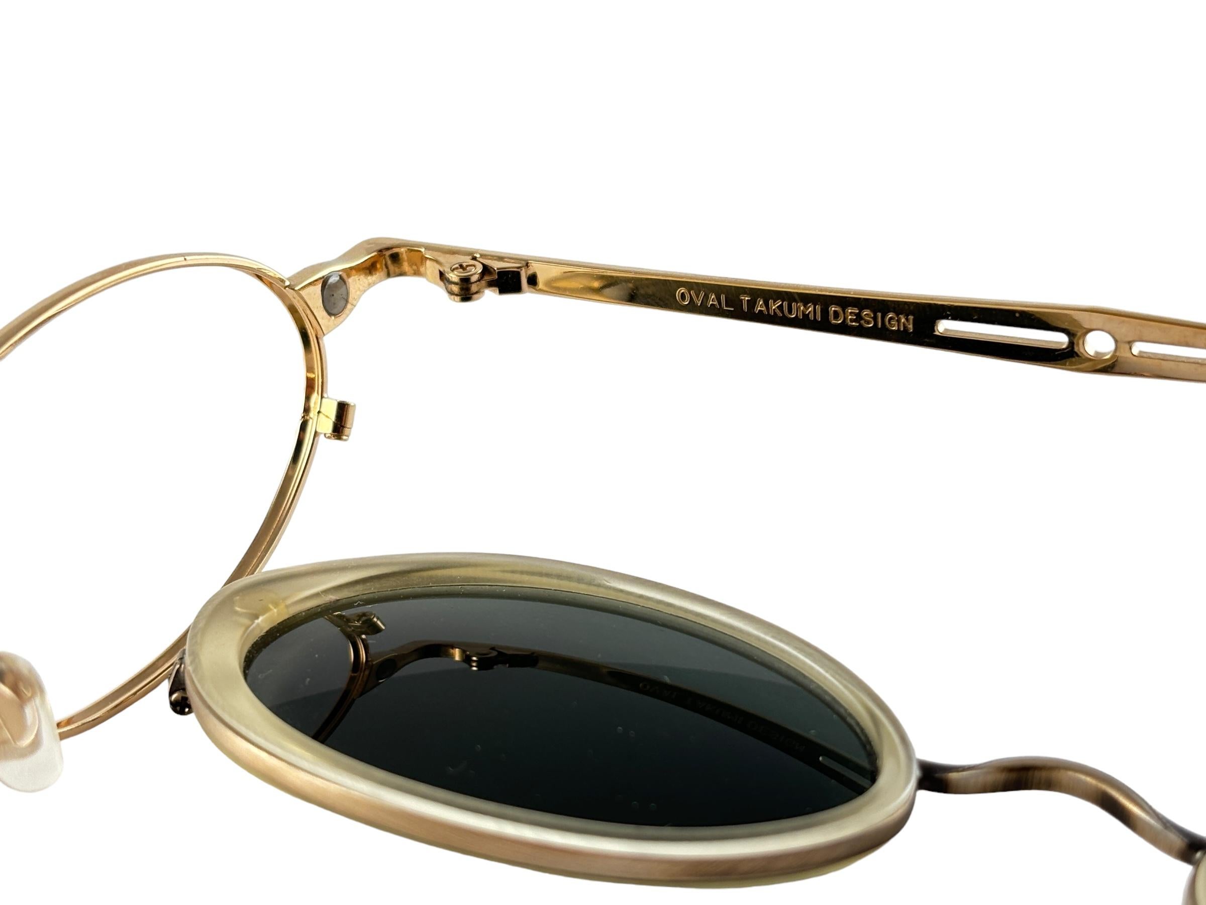 Women's or Men's Vintage Takumi Magnetic Gold Cat Eye Sunglasses 1980's Made in Japan For Sale