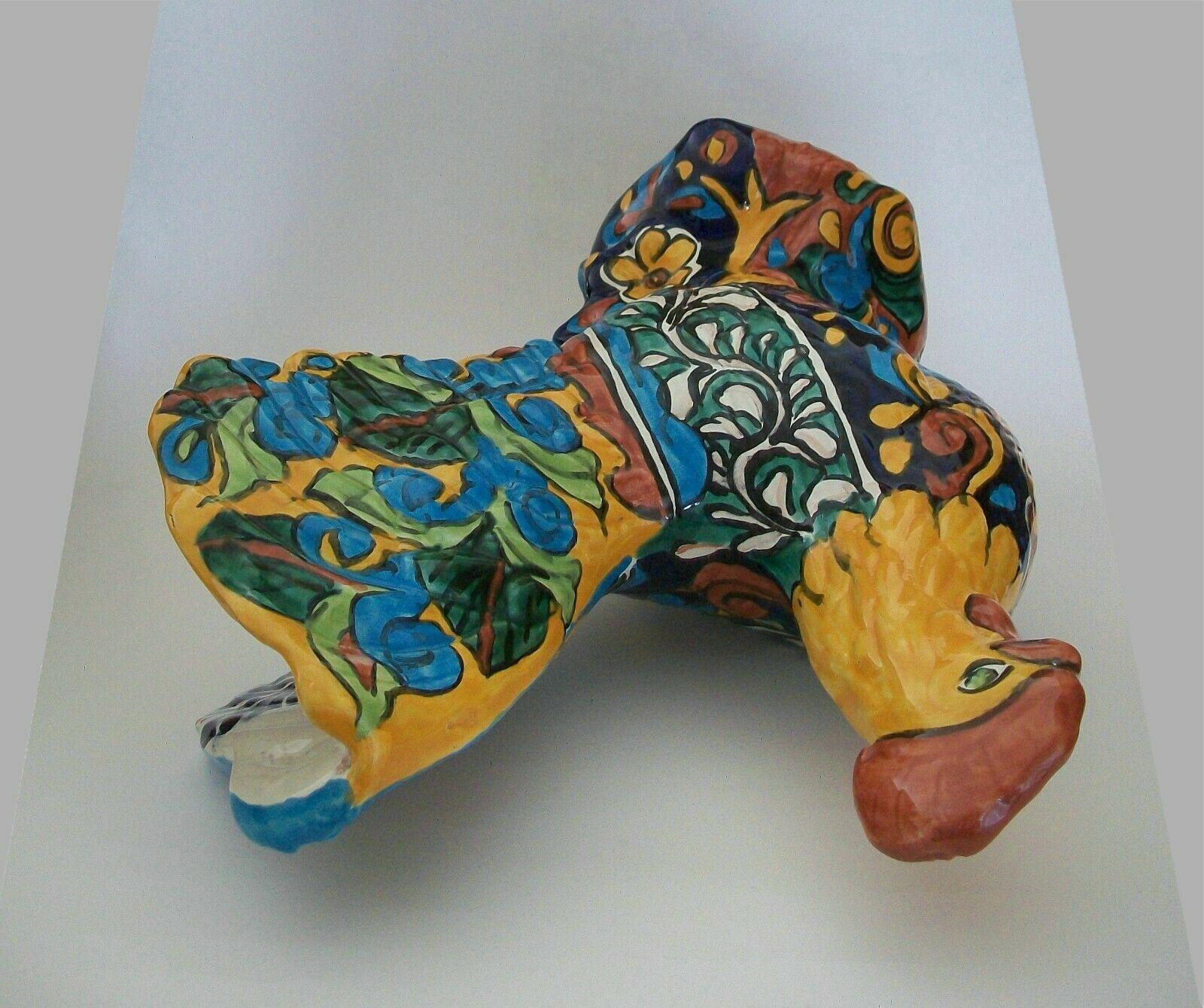 Mexican Vintage Talavera Hand Painted Ceramic Rooster, Unsigned, Mexico, C. 1980's For Sale