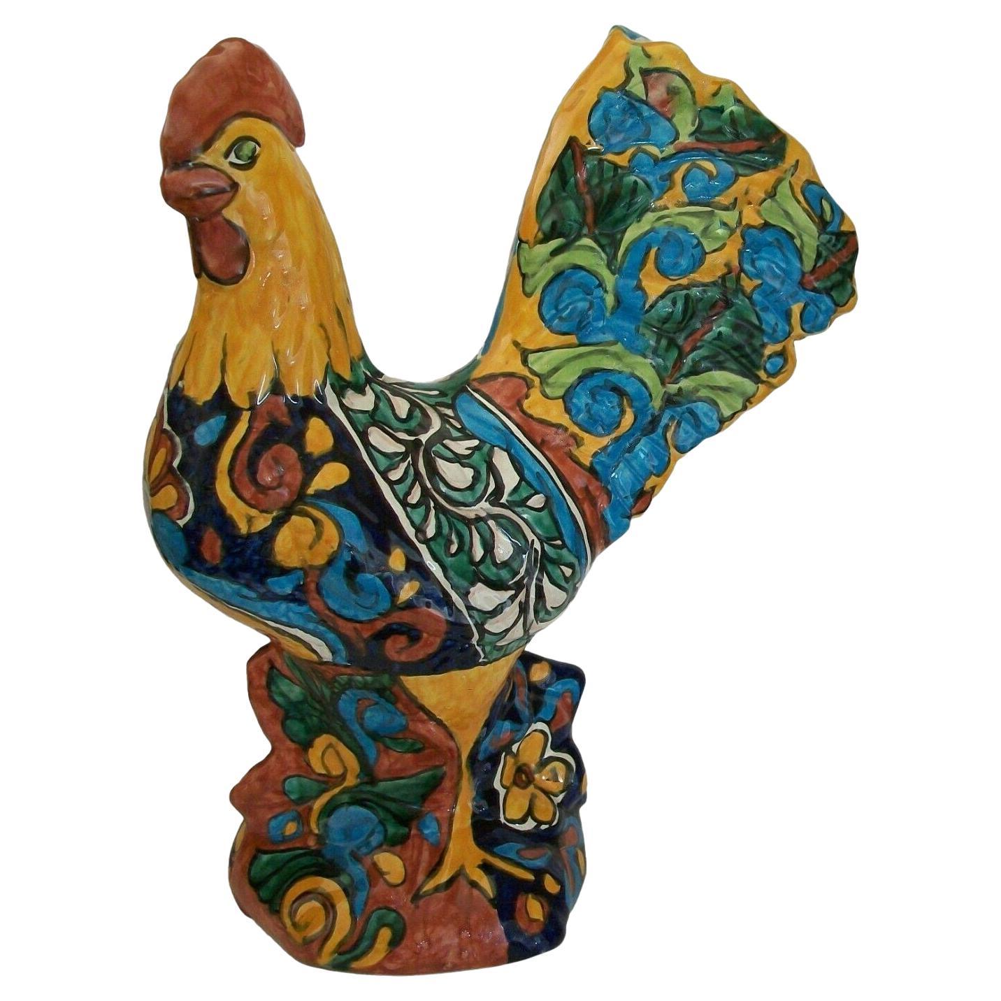 Vintage Talavera Hand Painted Ceramic Rooster, Unsigned, Mexico, C. 1980's For Sale