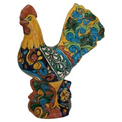 Vintage Talavera Hand Painted Ceramic Rooster, Unsigned, Mexico, C. 1980's