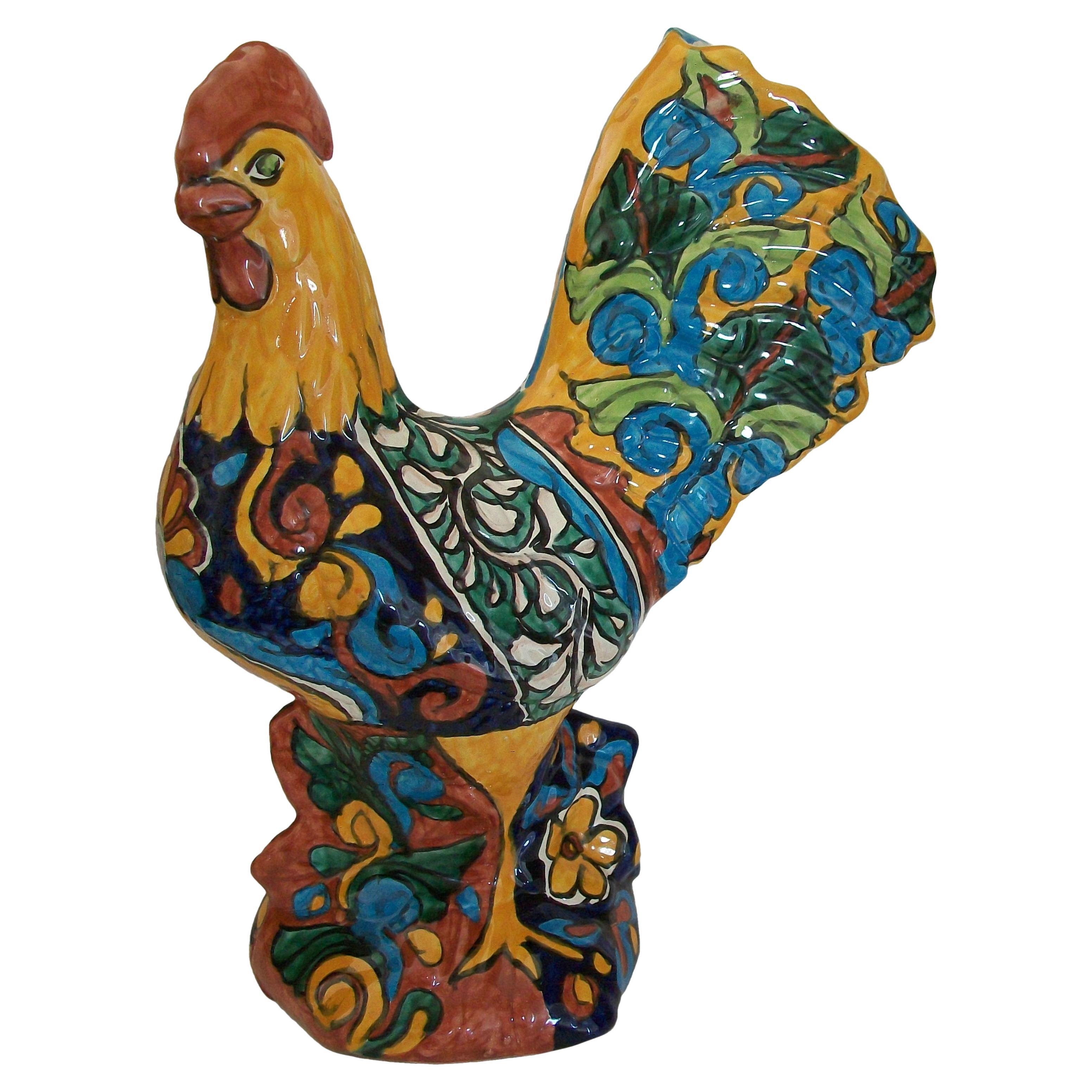 Vintage Talavera Hand Painted Ceramic Rooster - Unsigned - Mexico - C. 1980's