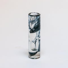 Vintage Tall and Massive Italian Vase in Clear Murano Glass with Ink-Like Decor