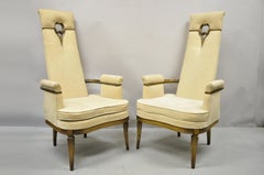 Vintage Tall Back Italian French Hollywood Regency Lounge Arm Chairs, a Pair