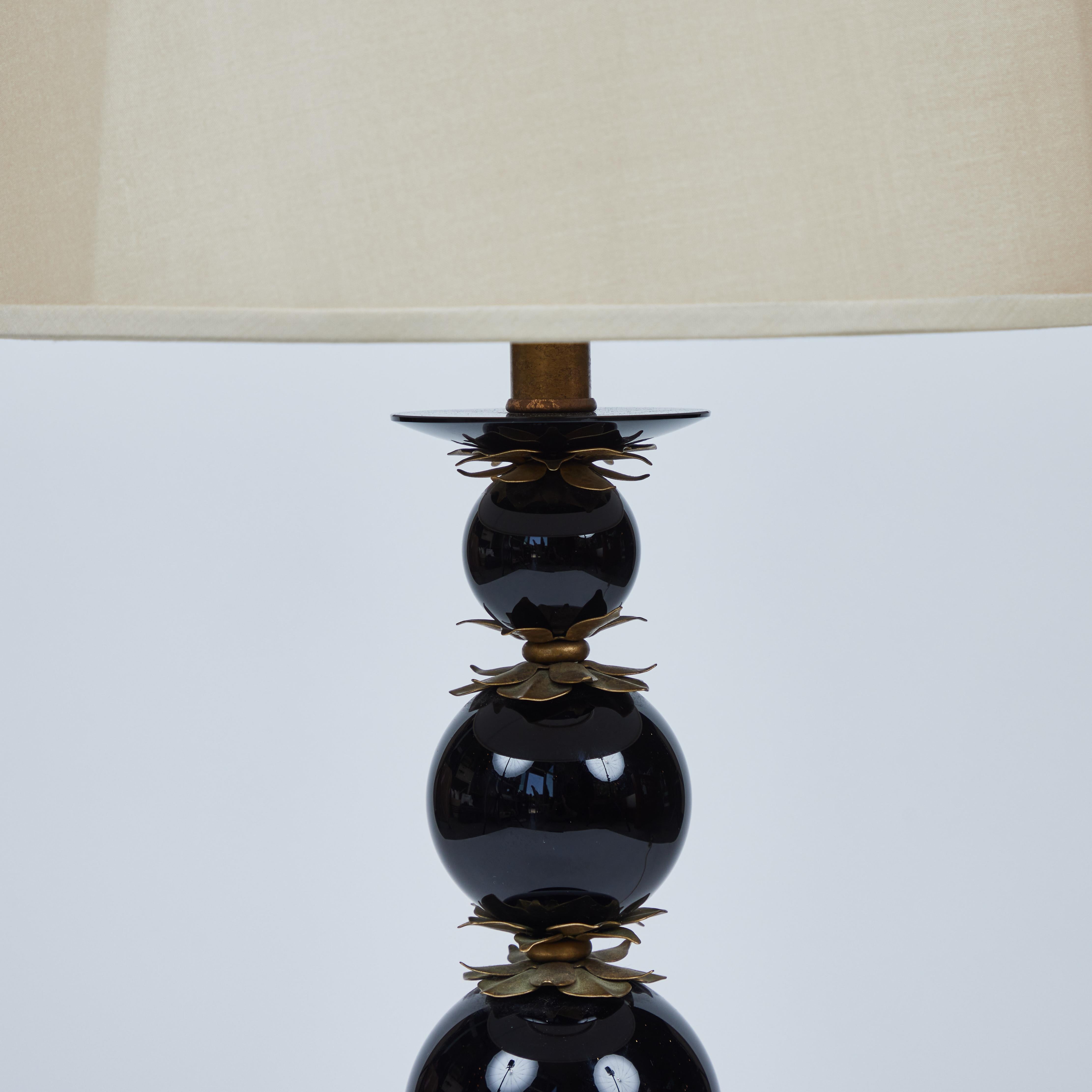 20th Century Vintage Tall Black Glass Table Lamp