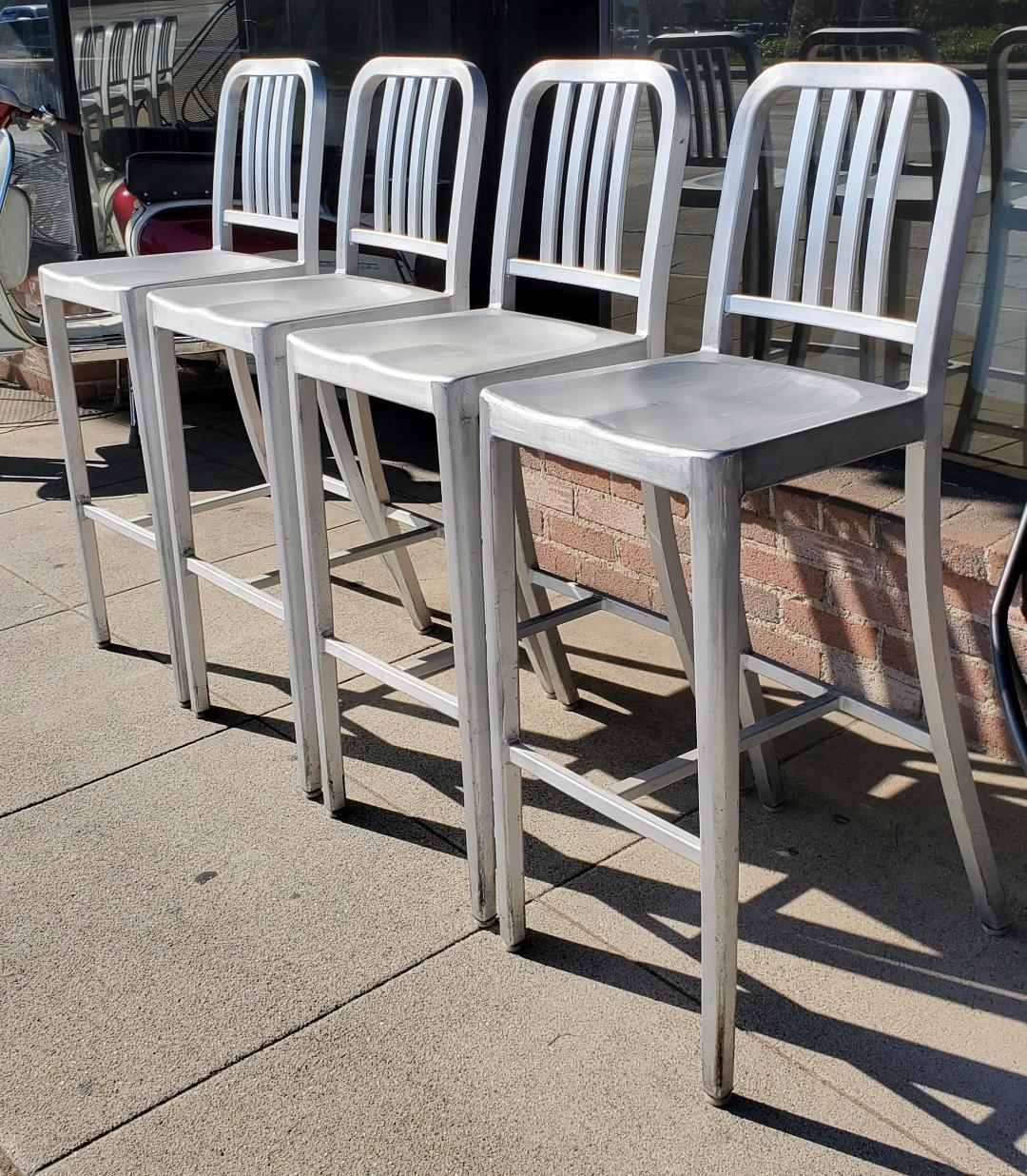 American Vintage Tall Brushed Aluminum Bar Stools - Set of 4 For Sale
