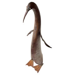 Vintage Tall Brutalist Copper Pinguin Ornament for in- or outdoors