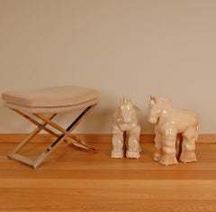 Vintage Tall Ceramic Horse Sculptures Glazed Pottery Figures Handmade Terracotta