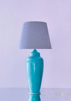 Vintage Tall Ceramic Table Lamp with Turquoise Glaze, France, 1980s
