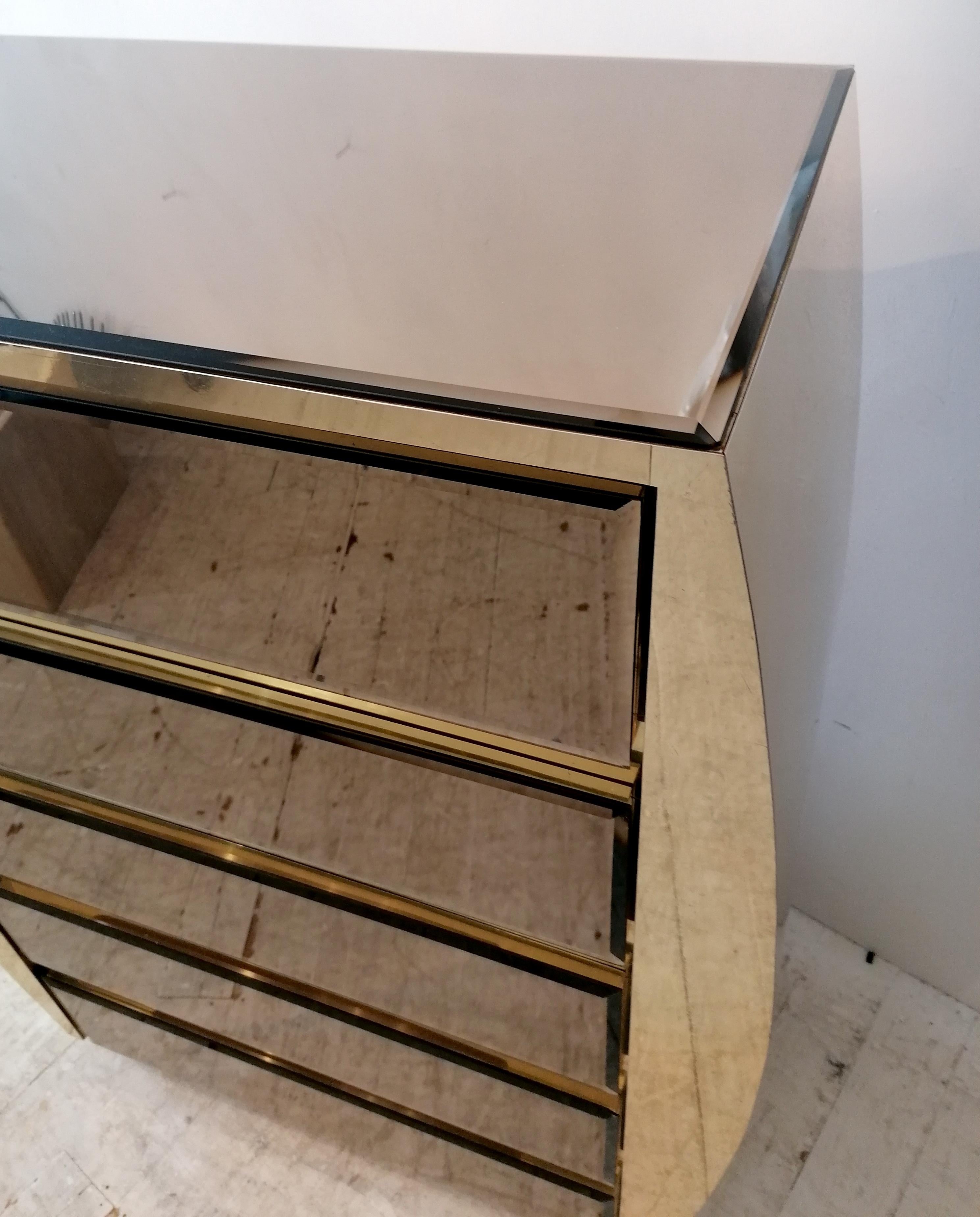 Großer geschwungener Vintage-Schrank aus Gold und Spiegelschrank von Ello Furniture, USA 1980er Jahre 3