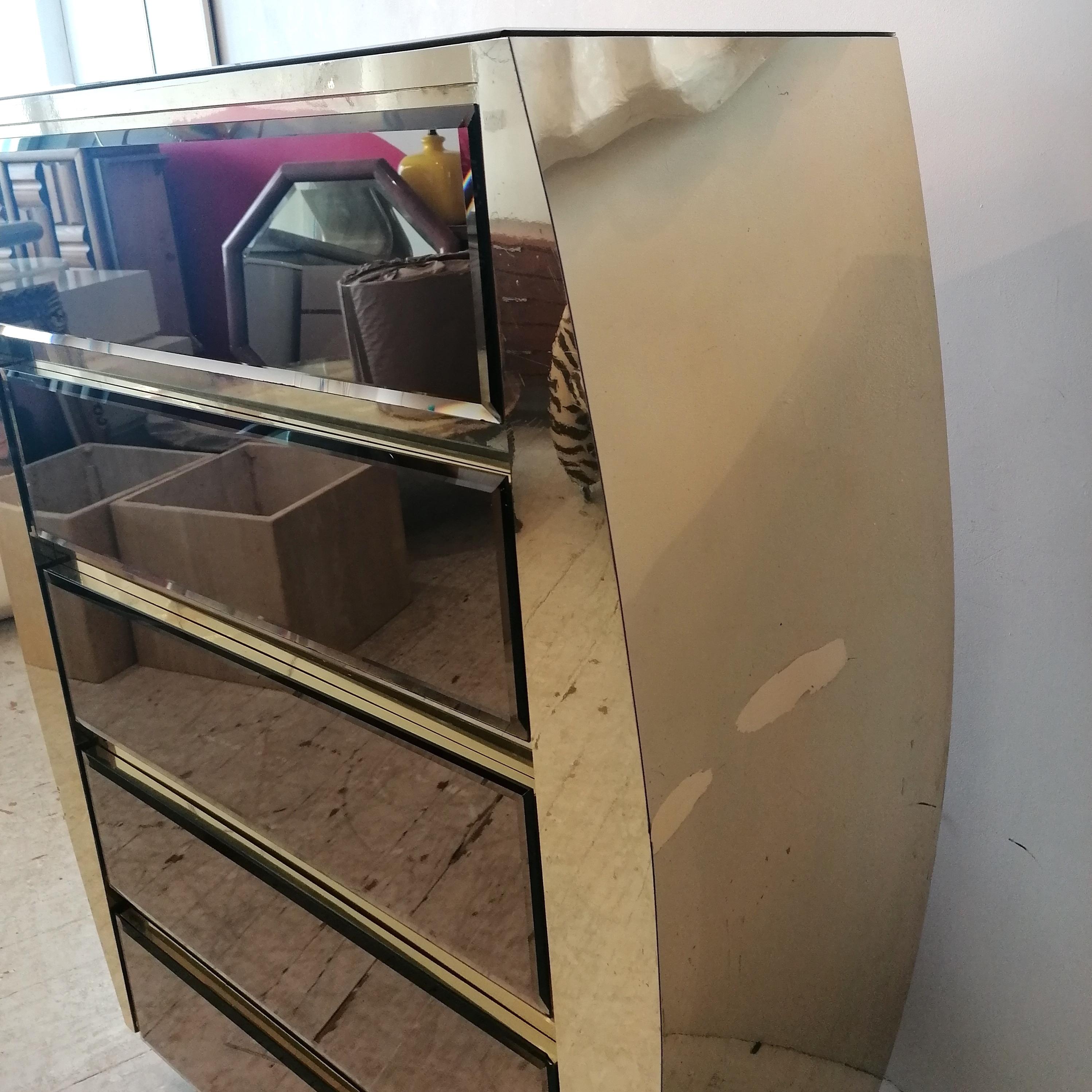 Großer geschwungener Vintage-Schrank aus Gold und Spiegelschrank von Ello Furniture, USA 1980er Jahre 4