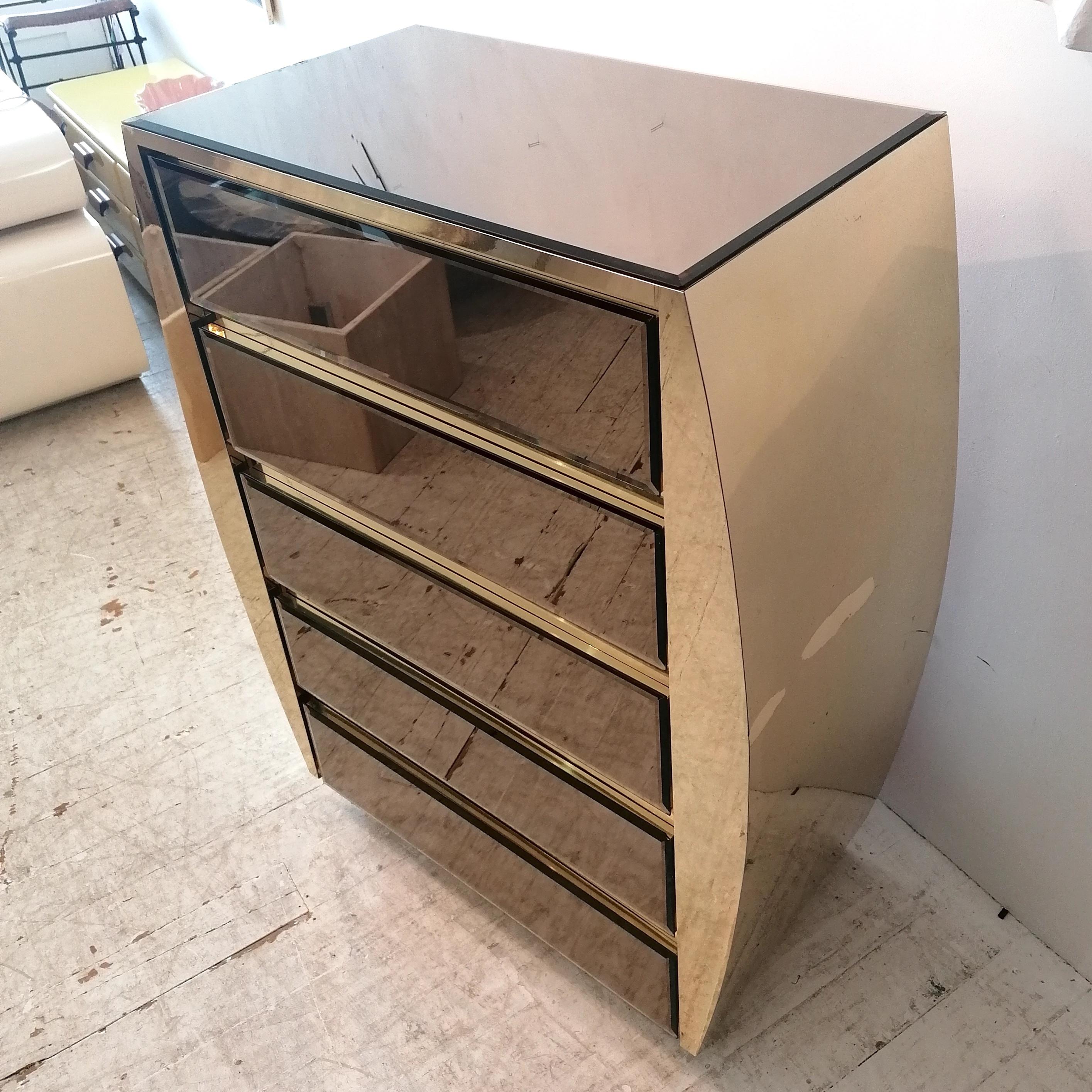 Großer geschwungener Vintage-Schrank aus Gold und Spiegelschrank von Ello Furniture, USA 1980er Jahre 5