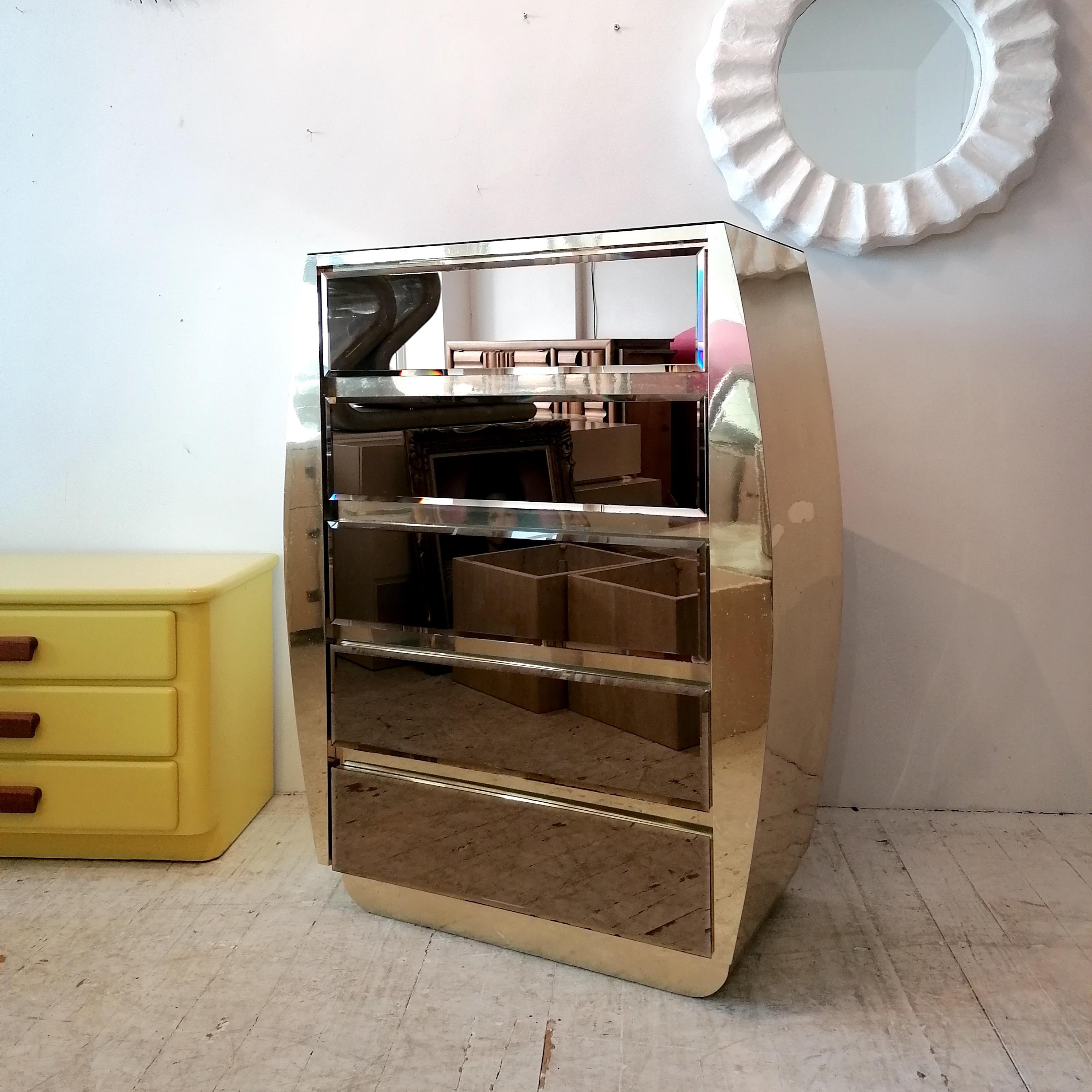 Großer geschwungener Vintage-Schrank aus Gold und Spiegelschrank von Ello Furniture, USA 1980er Jahre 7