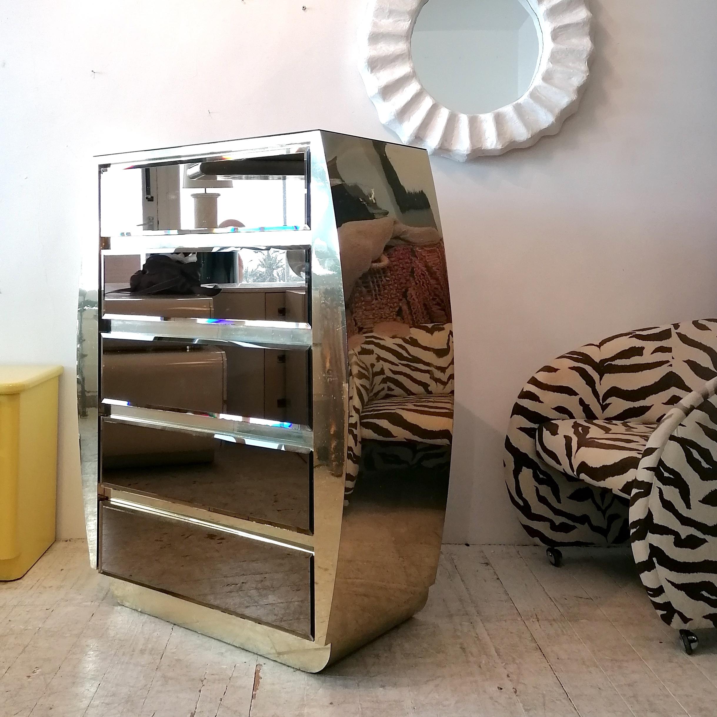Großer geschwungener Vintage-Schrank aus Gold und Spiegelschrank von Ello Furniture, USA 1980er Jahre 8