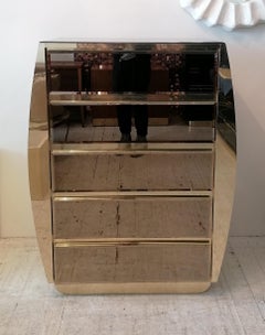 Vintage tall curved gold & mirror drawer cabinet by Ello Furniture, USA 1980s