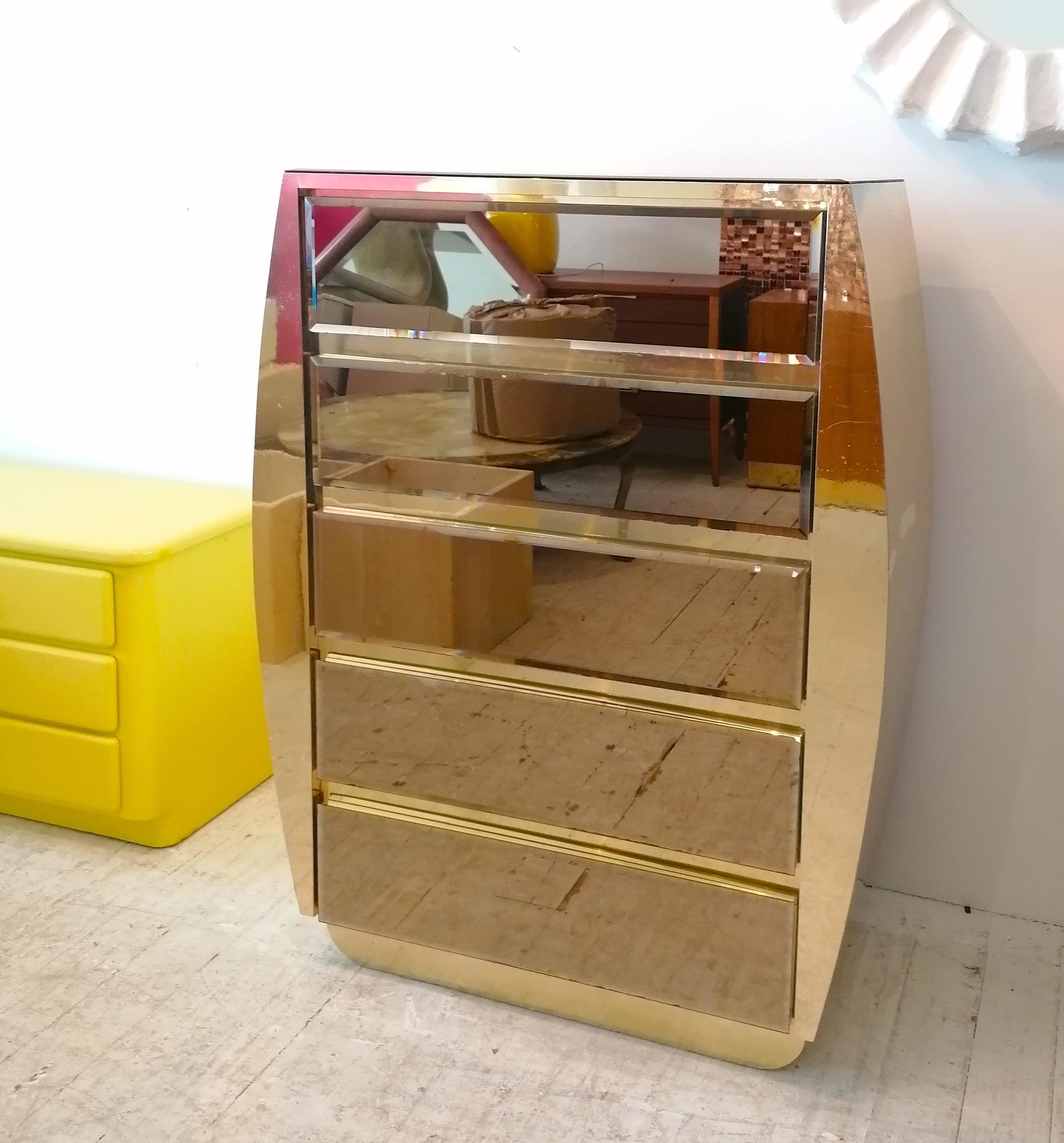 Großer geschwungener Vintage-Schrank aus Gold und Spiegelschrank von Ello Furniture, USA 1980er Jahre (Art déco)