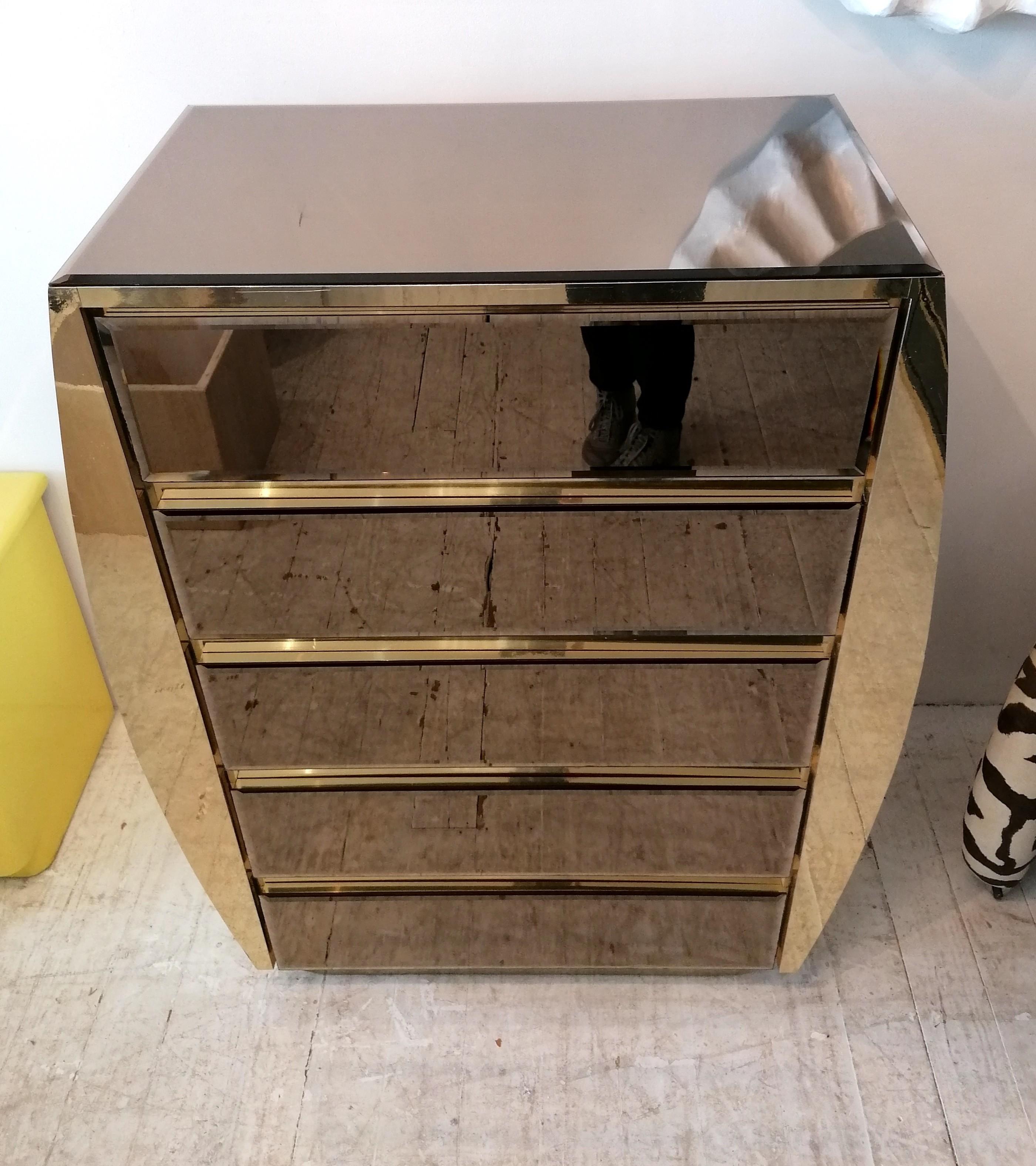 Großer geschwungener Vintage-Schrank aus Gold und Spiegelschrank von Ello Furniture, USA 1980er Jahre (amerikanisch)