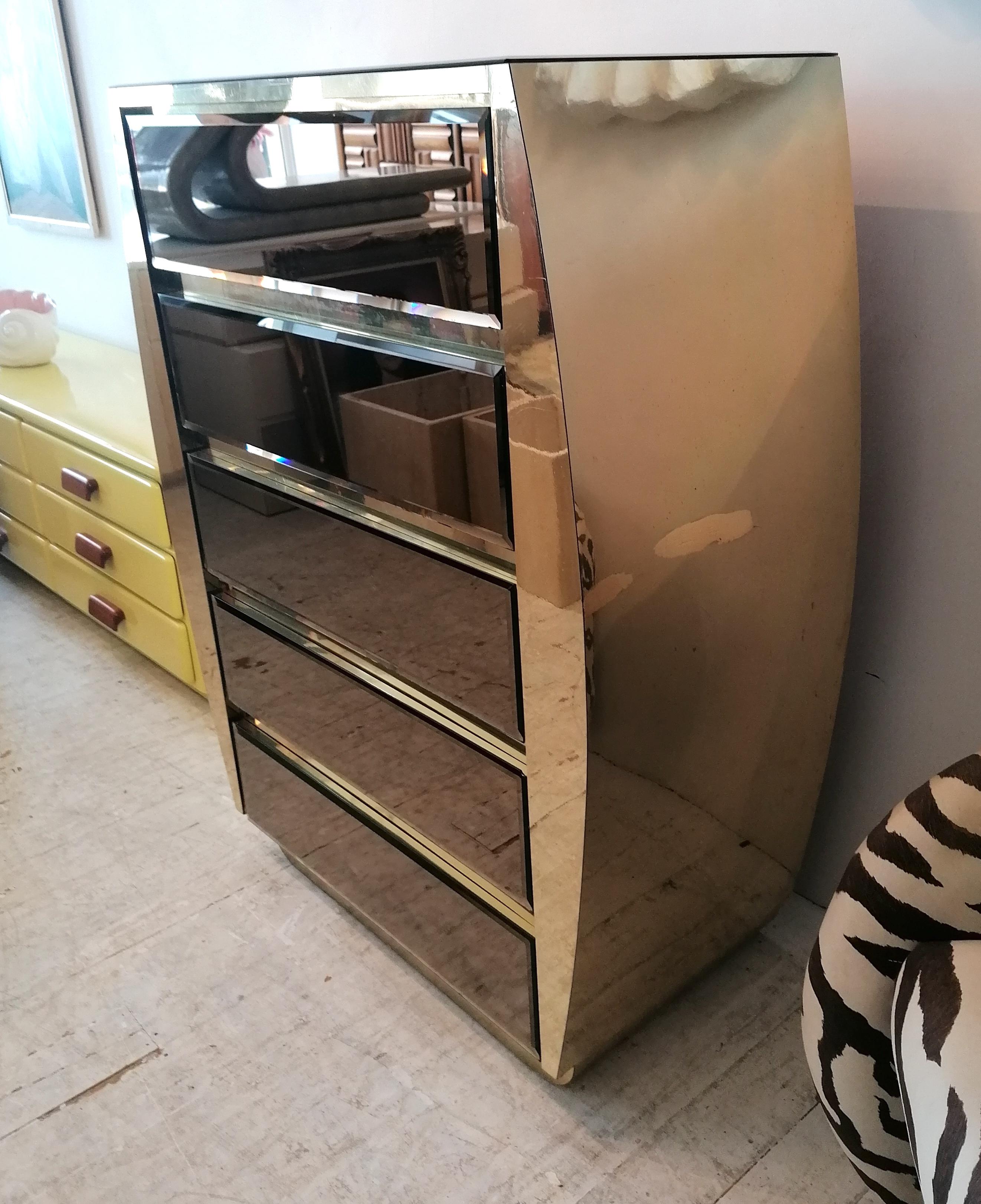 Großer geschwungener Vintage-Schrank aus Gold und Spiegelschrank von Ello Furniture, USA 1980er Jahre (20. Jahrhundert)