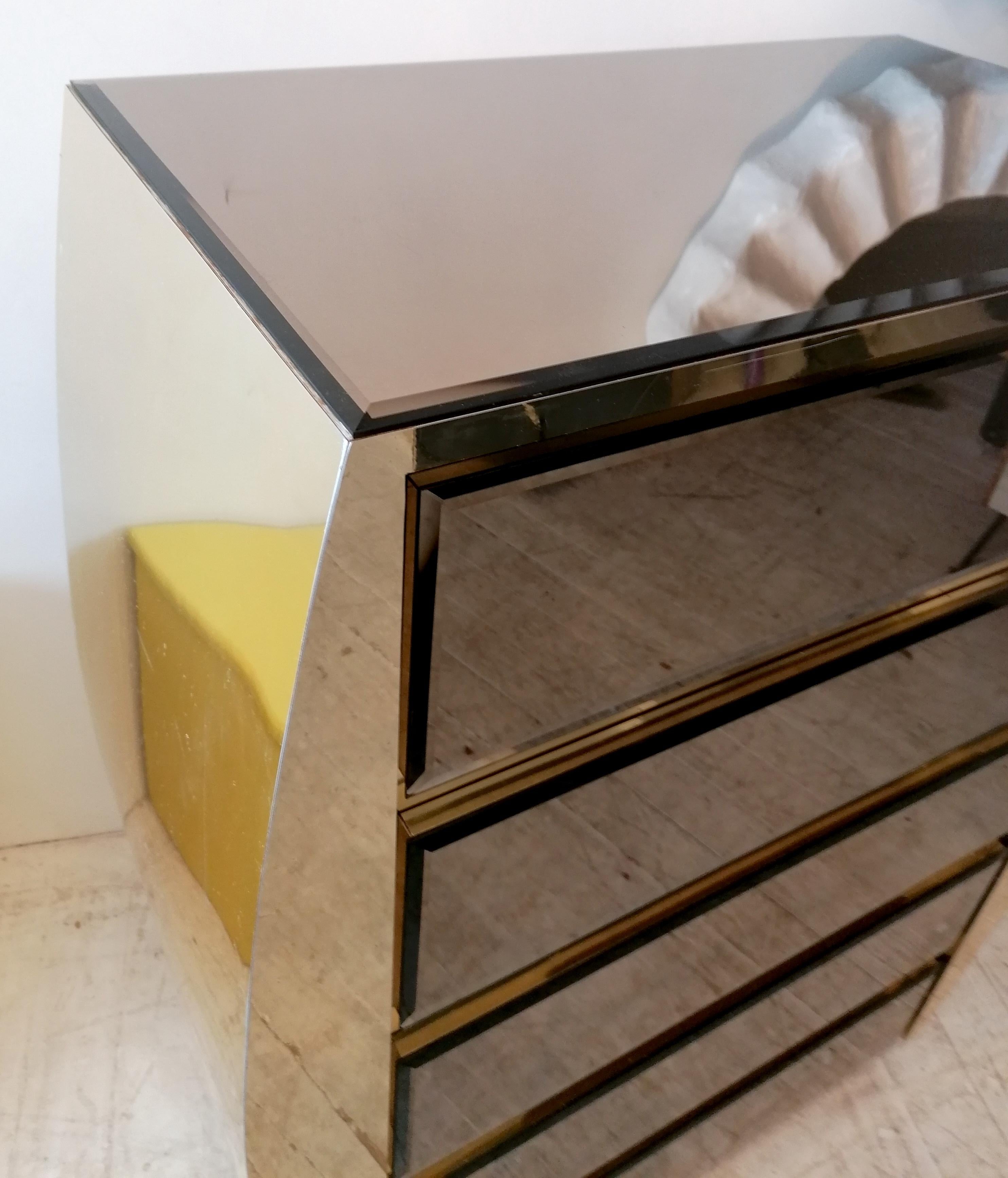 Großer geschwungener Vintage-Schrank aus Gold und Spiegelschrank von Ello Furniture, USA 1980er Jahre 2