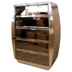 Vintage tall curved gold & mirror drawer cabinet by Ello Furniture, USA 1980s