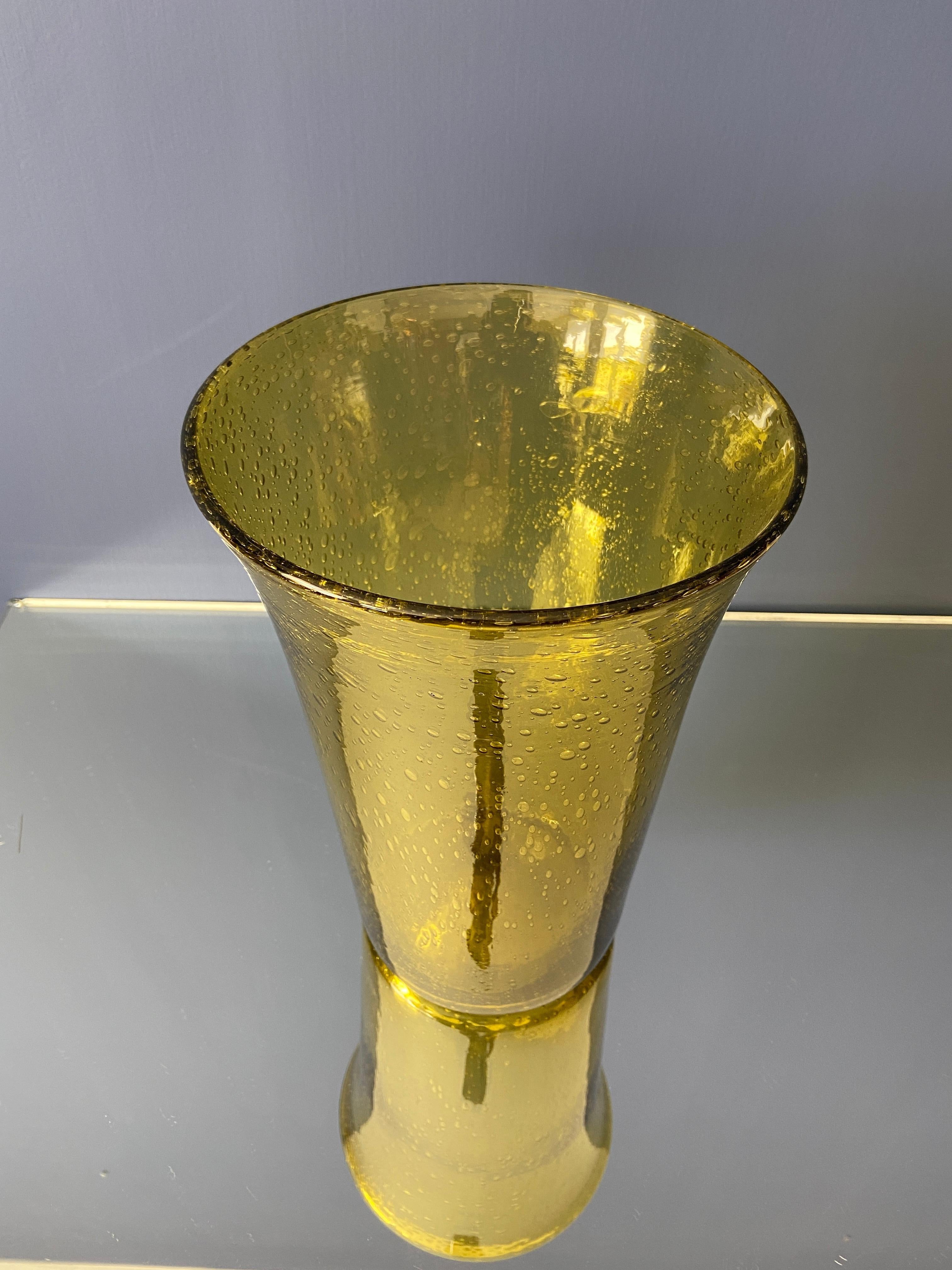 French Vintage Tall Cylinder Glass Vase in Yellow, France, Late 20th Century For Sale