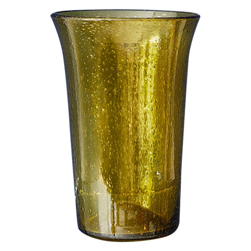 Vintage Tall Cylinder Glass Vase in Yellow, France, Late 20th Century For Sale