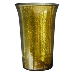 Vintage Tall Cylinder Glass Vase in Yellow, France, Late 20th Century