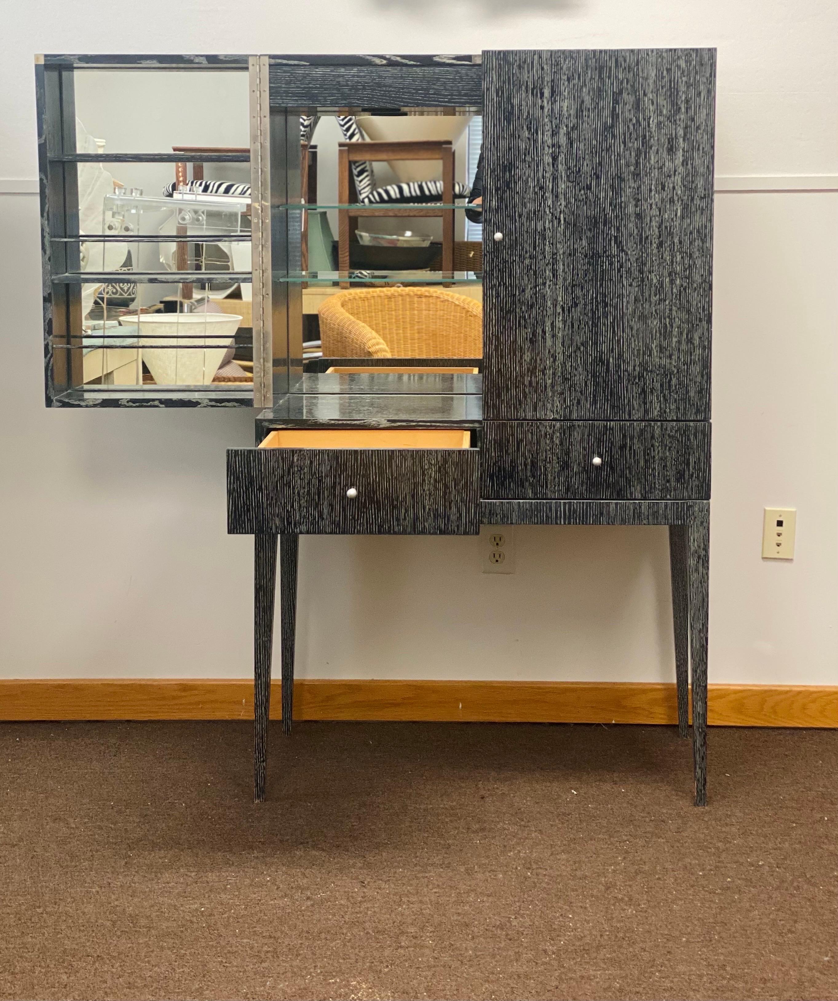 Hardwood Vintage Tall Dark Grey Cerused Bar Cabinet