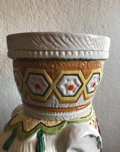 Vintage Tall Ceramic Elephant Planter with Cachepot