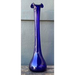 Vintage Tall Glass Ruffle Vase
