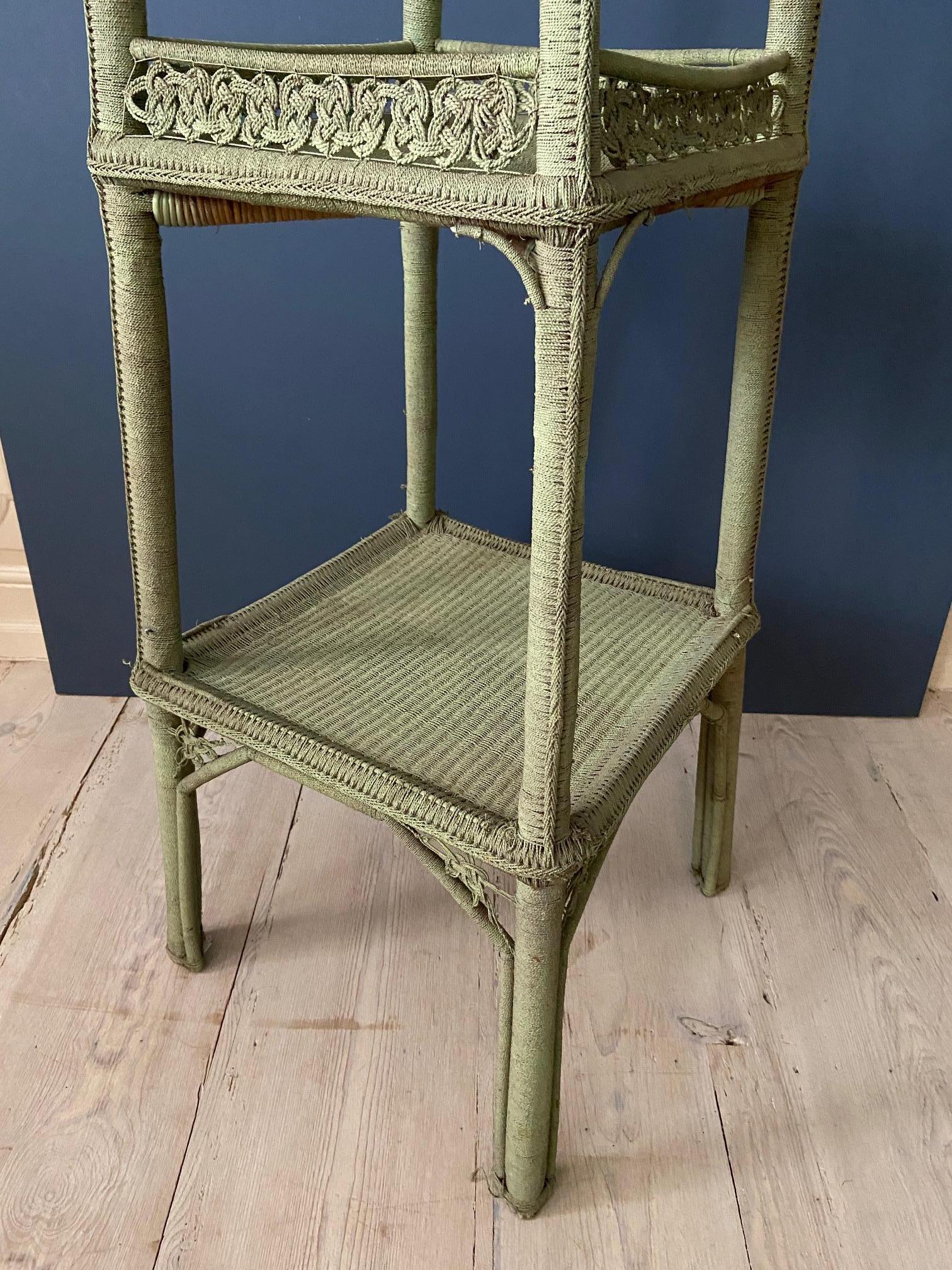 French Vintage Tall Green Rope Plant Stand, France, 1920's